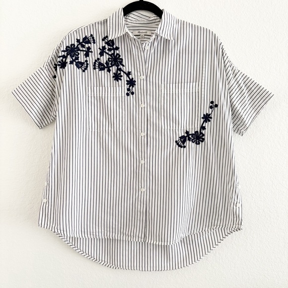 Madewell Embroidered Courier Side Button Shirt Stripe XXS - Picture 4 of 11